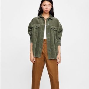 Zara oversized corduroy army green jacket size xs